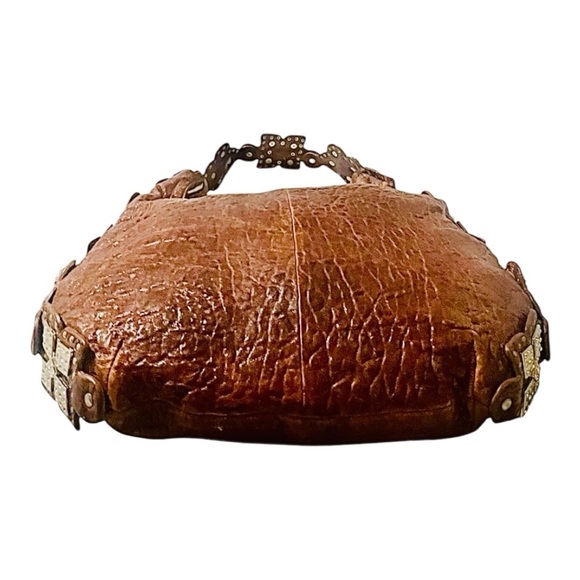 Charm & Luck Brown Textured Leather Embellished Silver & Rhinestone Hobo Bag - Picture 5 of 9